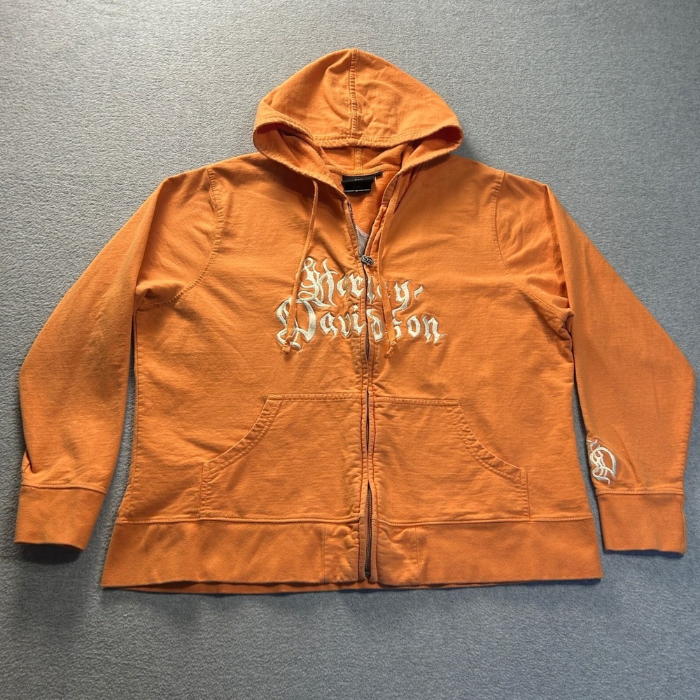 Harley-Davidson Motorcycle Hoodie XL Burnt Orange Full Zip Embroidered Logo